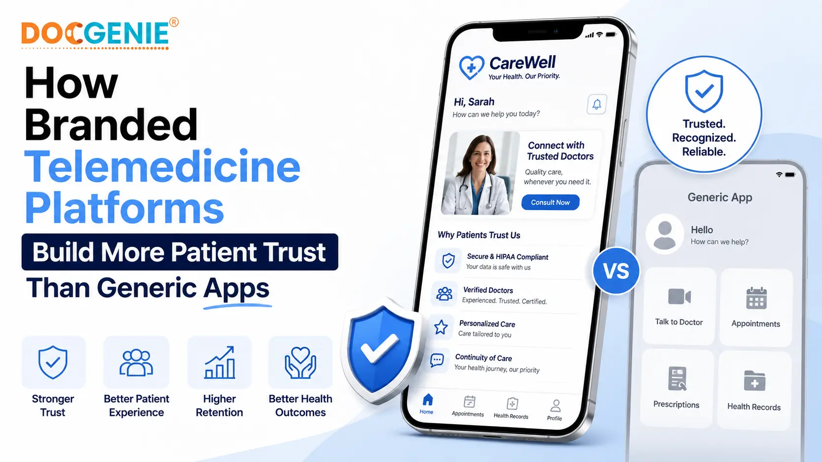 Patient engaging with a fully branded telemedicine portal showing consistent healthcare provider branding and trust signals