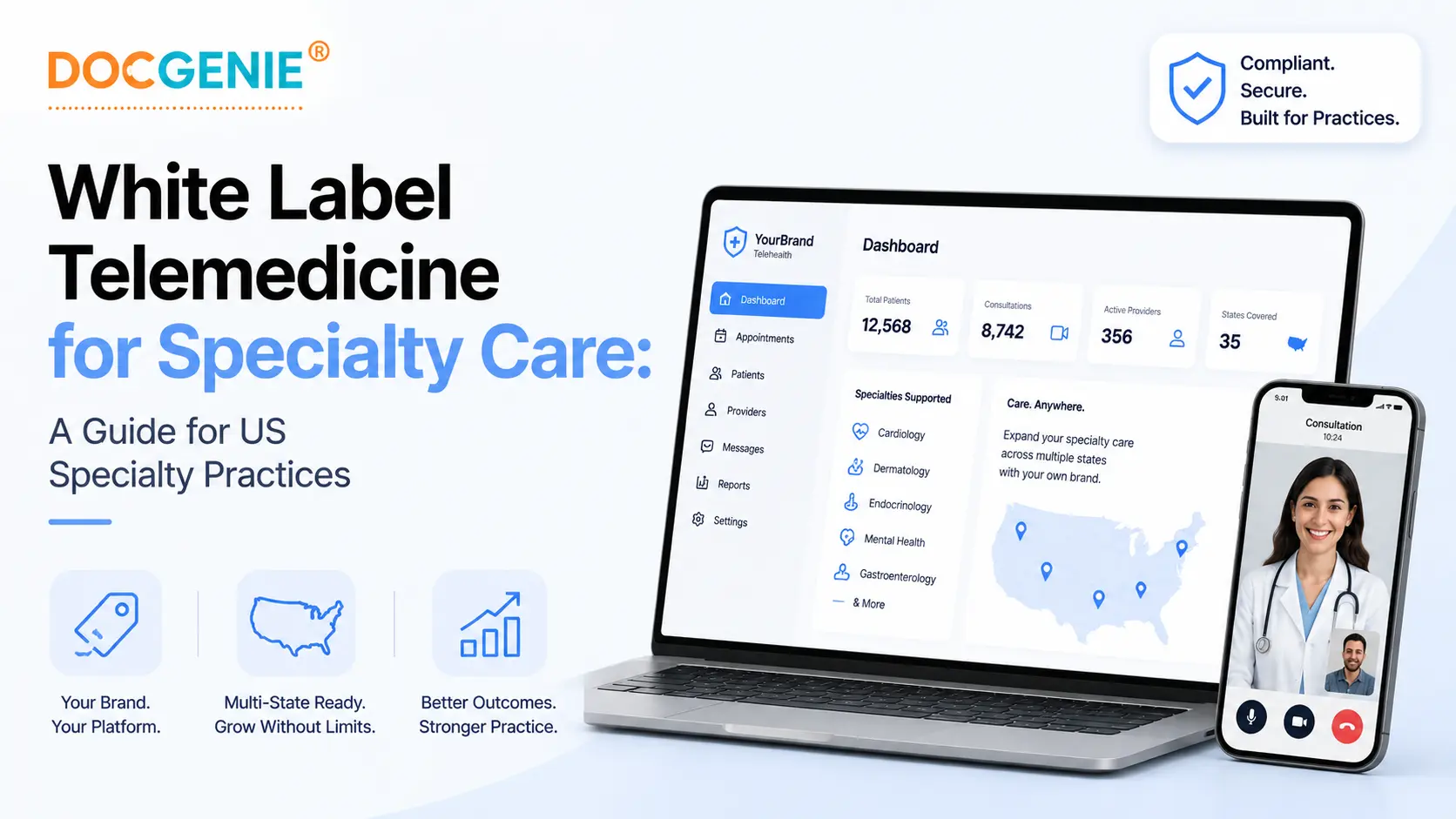 US specialty care physician using a white label telemedicine platform for dermatology, cardiology, and mental health virtual consultations