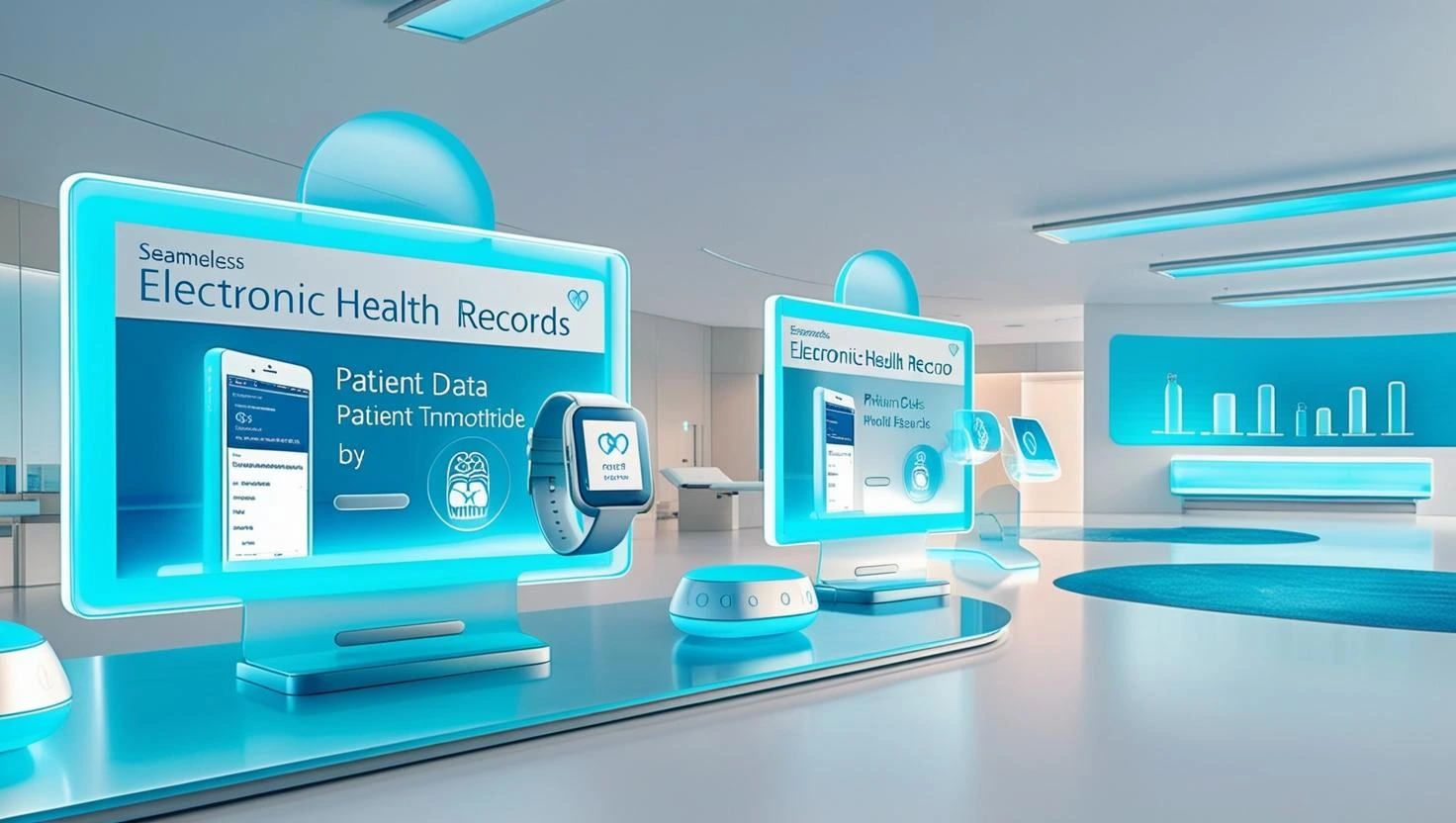 Doctor reviewing secure patient data on HIPAA-compliant telemedicine dashboard with encryption indicators and privacy controls
